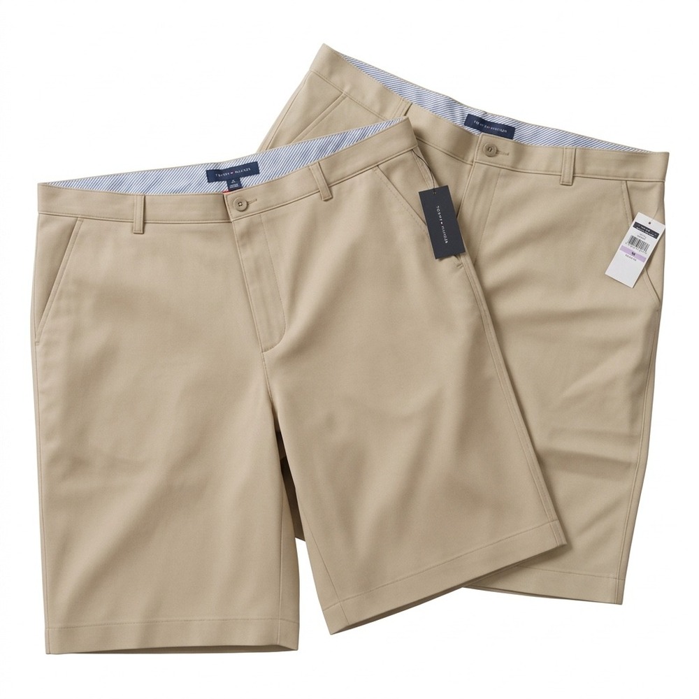NWT Lot of 2 Tommy Hilfiger Mens Khaki Chino Shorts Uniform Regular Fit 38